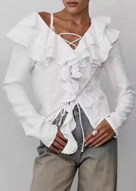 Delphine - Ruffled Lace-up Blouse