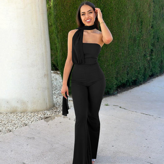 Wear Summer Slim Tube Top Halter Ribbon Jumpsuit