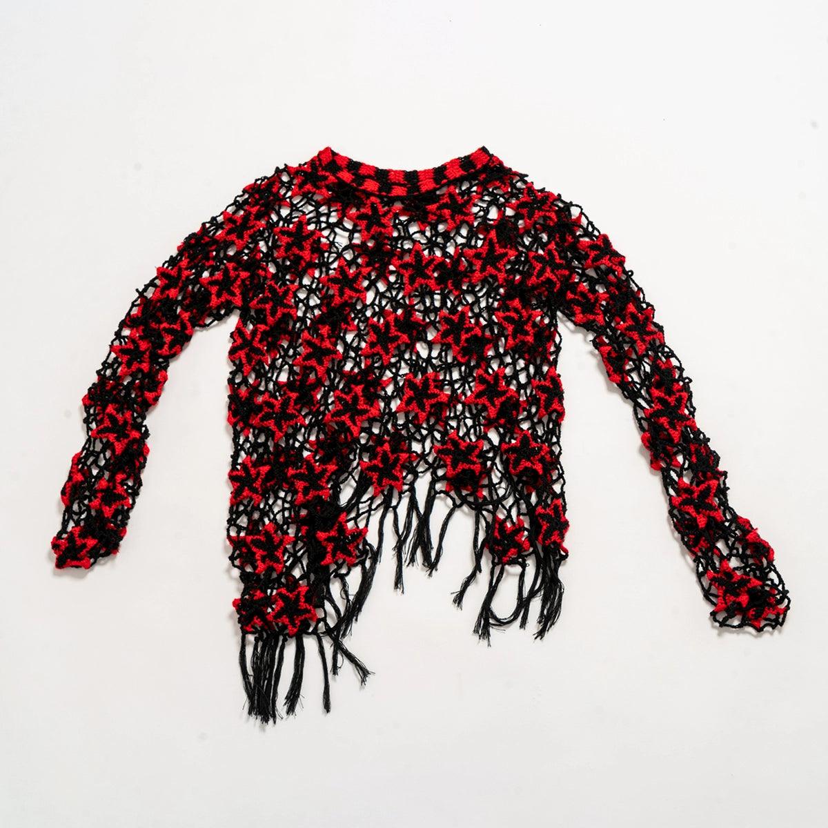 Red and Black Crochet Sweater