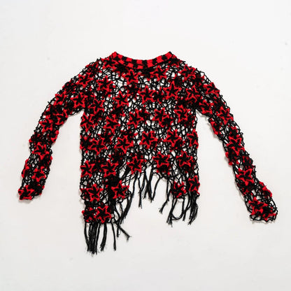 Red and Black Crochet Sweater
