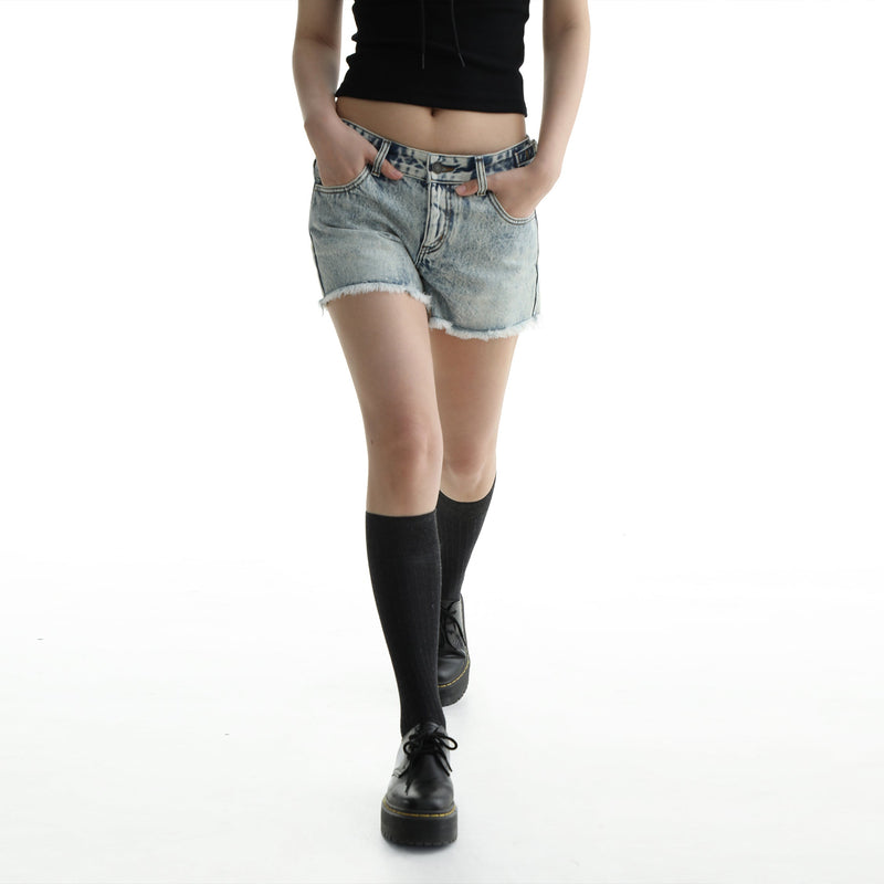 Denim Shorts & Jeans Set With Faded Raw Edges