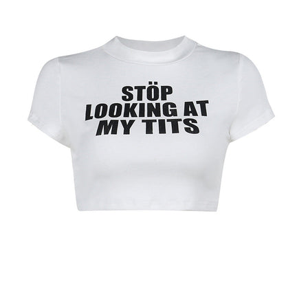 Autumn Cropped T Shirt Slim Fit All Match Letters Printed Minicoat Clothing