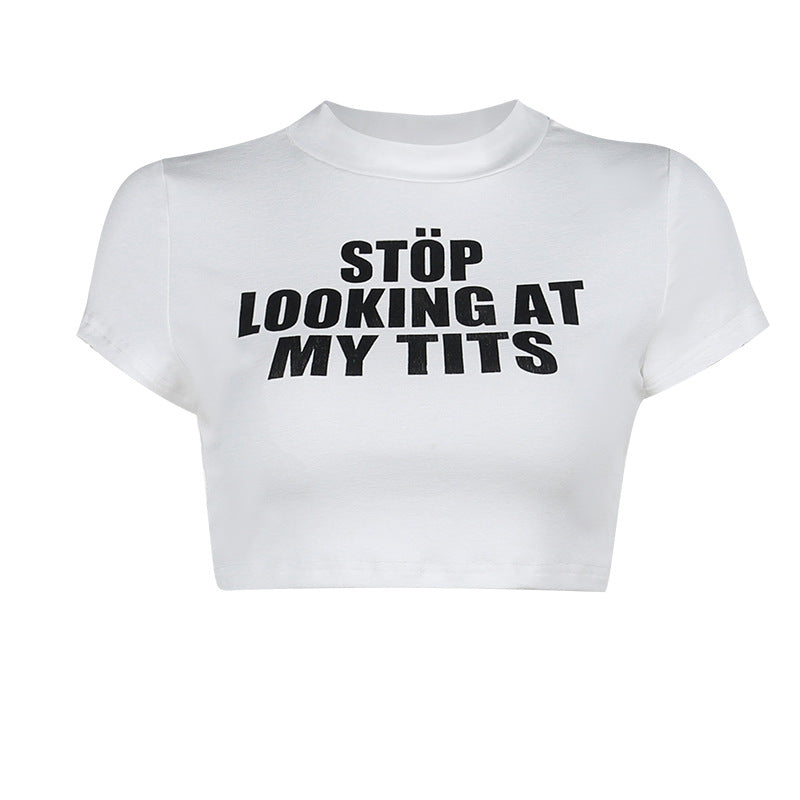 Autumn Cropped T Shirt Slim Fit All Match Letters Printed Minicoat Clothing