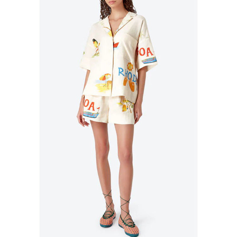 Spring Summer Vacation Flip Batwing Sleeve Set Loose Pockets Two-piece Set for