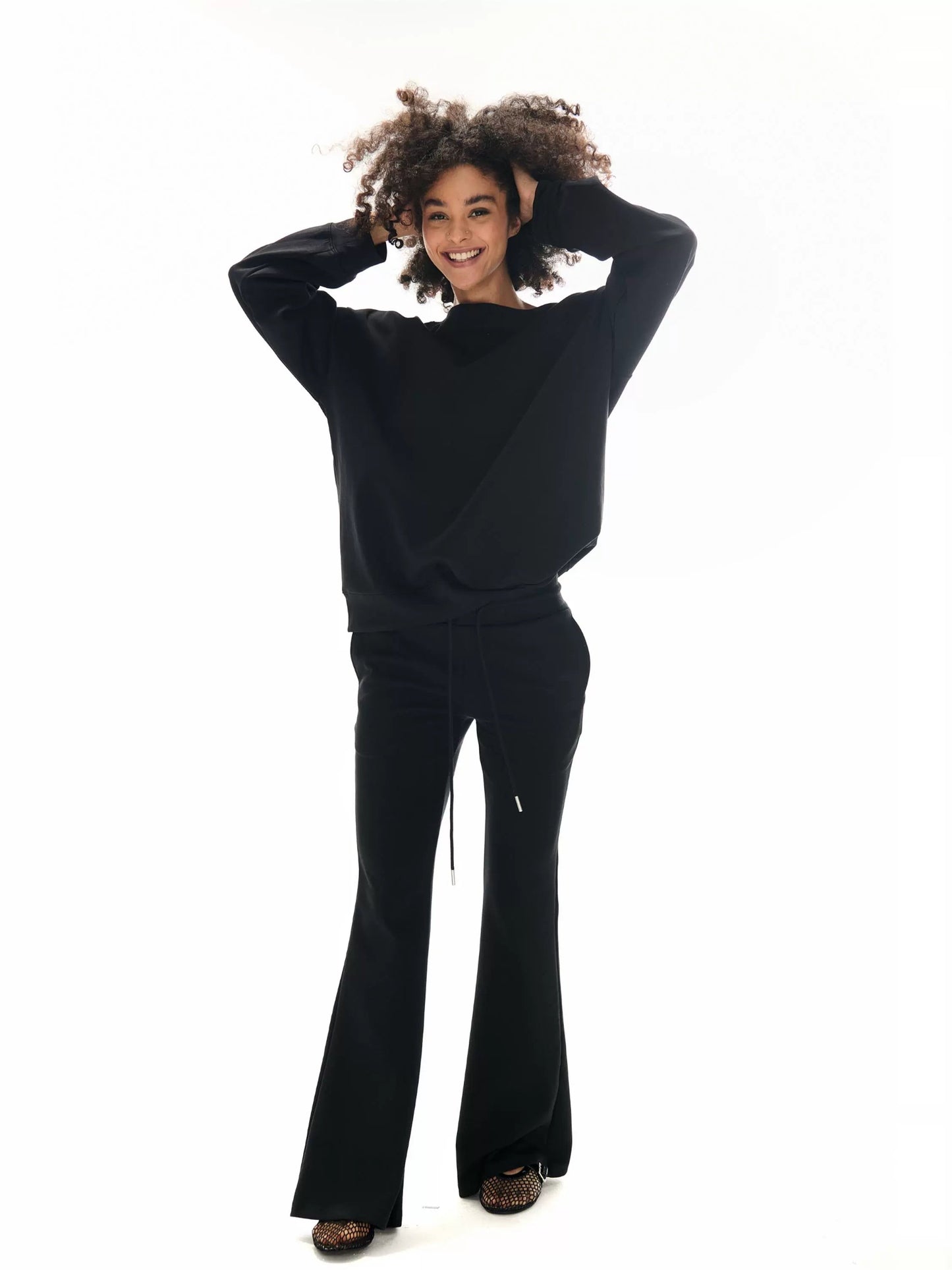 Off-the-shoulder Sweatshirt and Slight Flare Pants Set