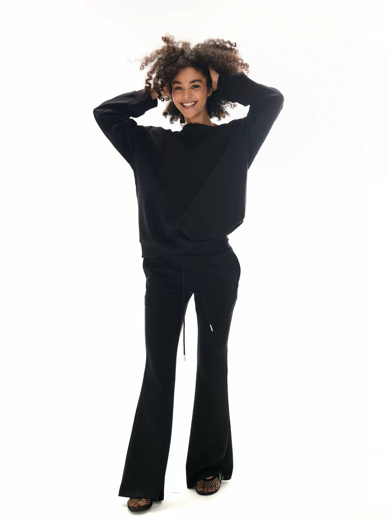 Off-the-shoulder Sweatshirt and Slight Flare Pants Set