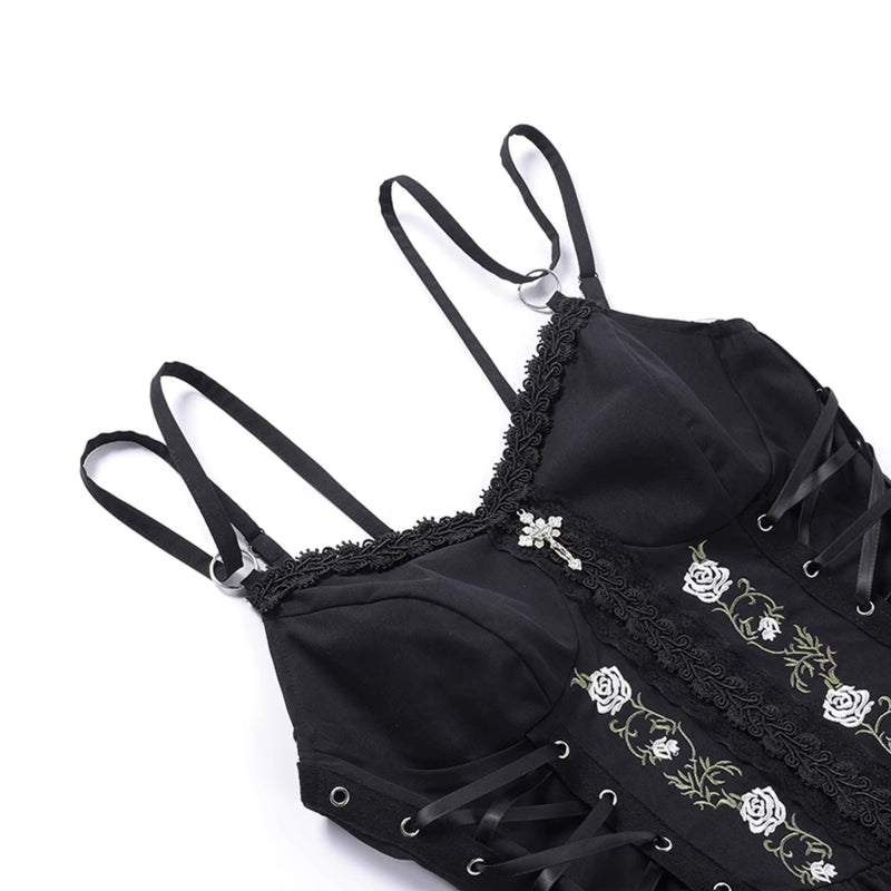Wannathis Gothic Lolita Dress Set - Black Corset Mini Dress With Lace Bolero and Gloves