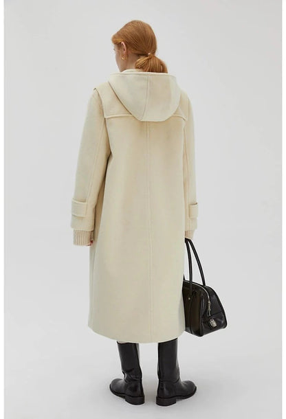 Winter Thicken College Style Hooded Mid-length Melton Wool Coat