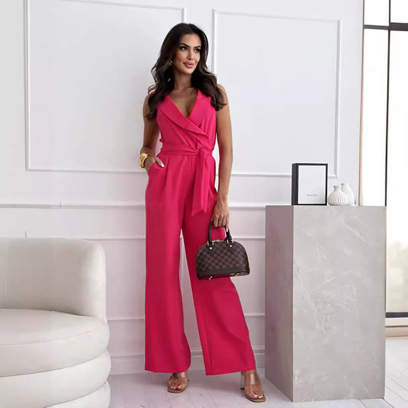 Clothing Comfort Color V Neck Sleeveless Jumpsuit