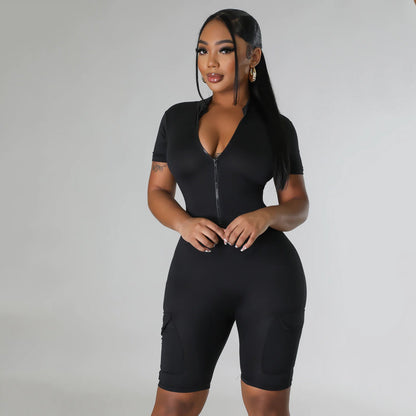Summer Clothing Tight Short Sleeve Color Jumpsuit for