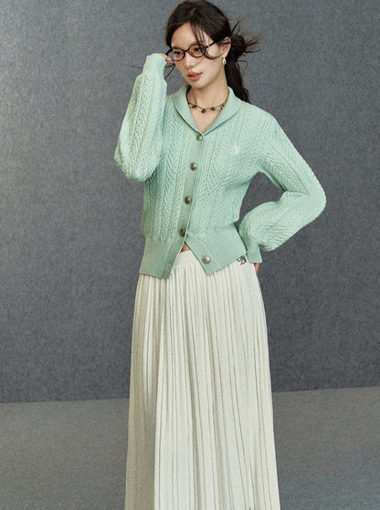 Cozy Cable Knit Cardigan: Classic V-neck Button-up Sweater With Embroidered Logo