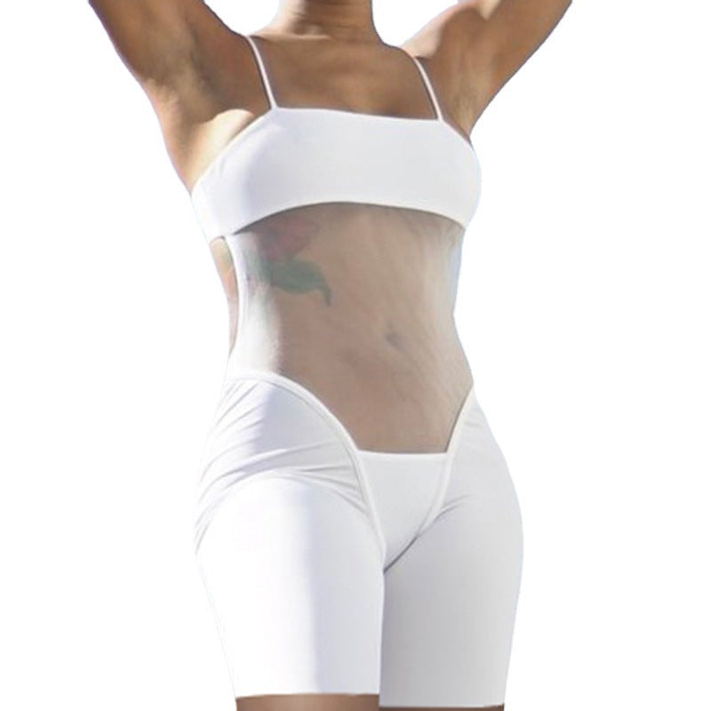 Special Mesh See Through Stitching Hollow Out Cutout Backless Sling Jumpsuit Summer