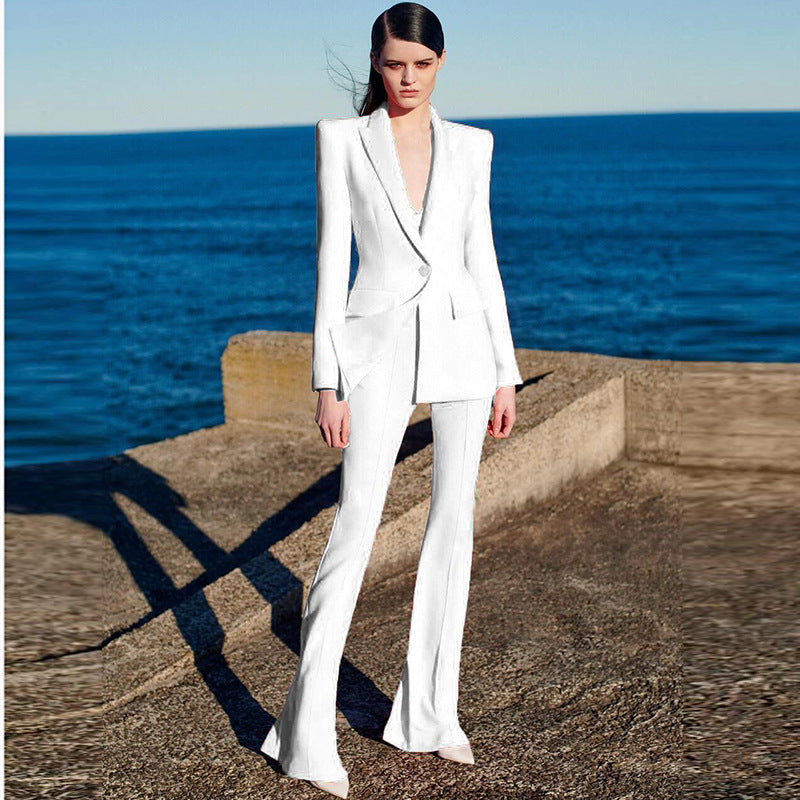 One Button Cloth Cover Mid Length Suit Bell Bottom Pants Suit Two Piece Suit