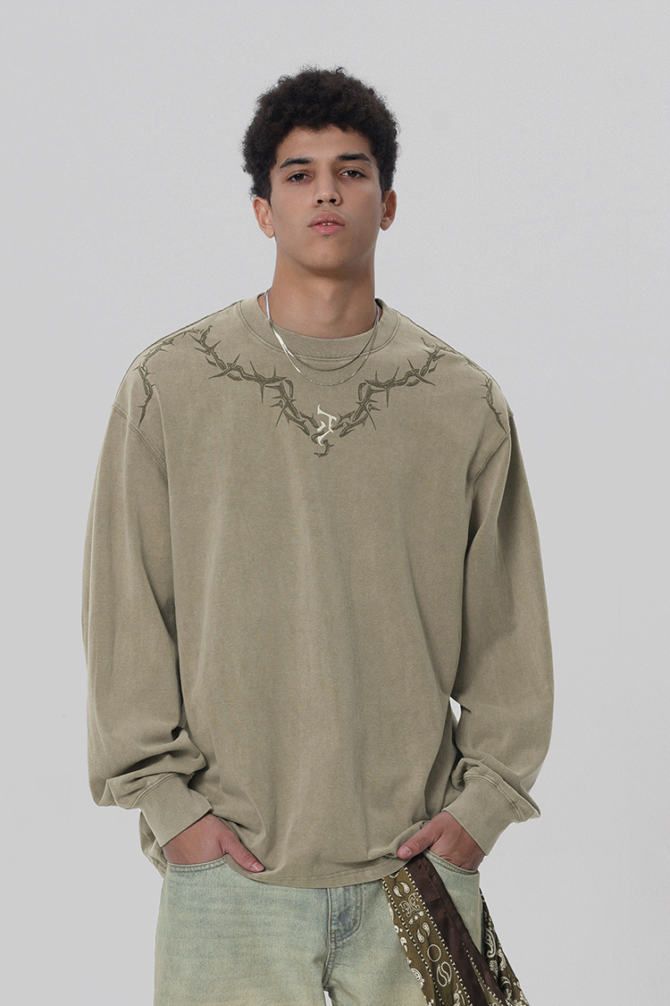 Logo Print Washed Long Sleeve T-shirt