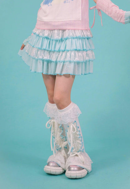 Frufru Tiered Ruffle Skirt - ' Pastel Blue and White Layered Summer Mini Skirt