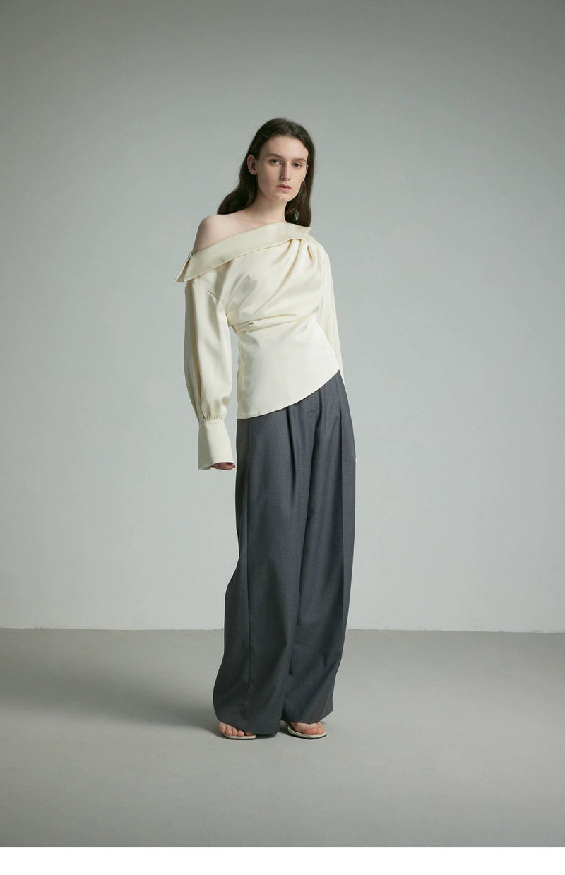 Ivory Draped Balloon Sleeve Blouse