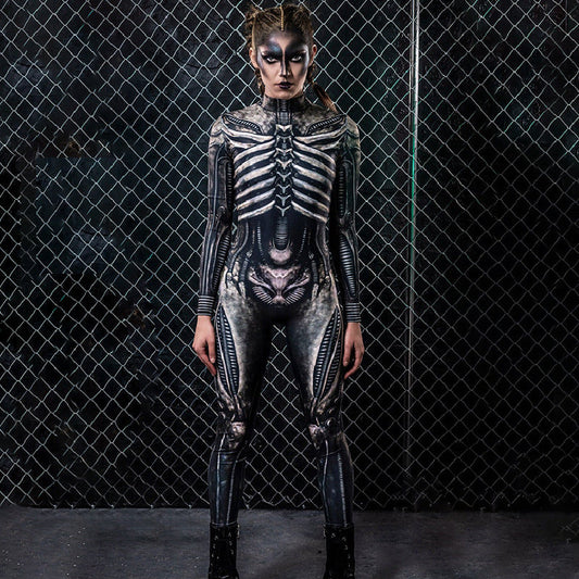 Halloween Clothing Body Bone Print Party Cosplay Tight Jumpsuit