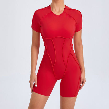 Three Dimensional Beauty Sports Yoga Jumpsuit One Piece Tight Short Sleeve Hollow Out Cutout Out Beauty Back Jumpsuit Fitness Clothes
