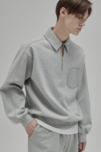 Half-zip Polo Collar Pocket Oversized Sweatshirt