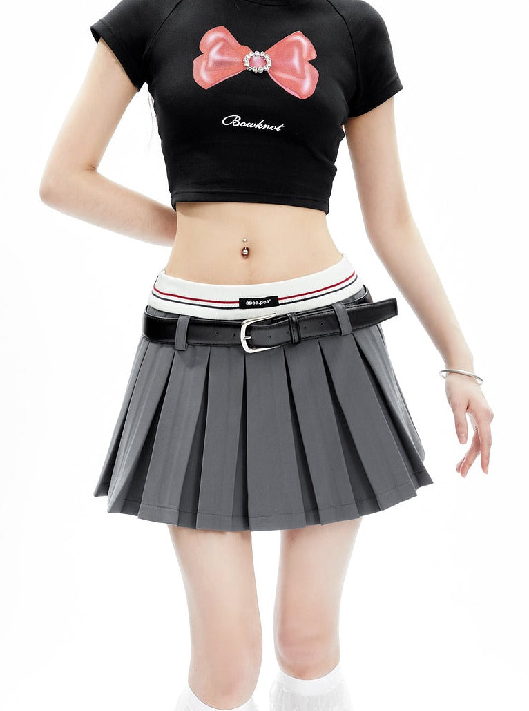 Pleated Tennis Skirt With Striped Waistband