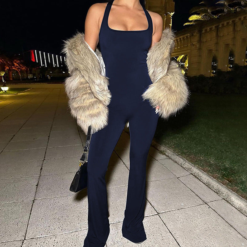 Clothing Summer Backless Slim Fit Shoulder Strap Jumpsuit