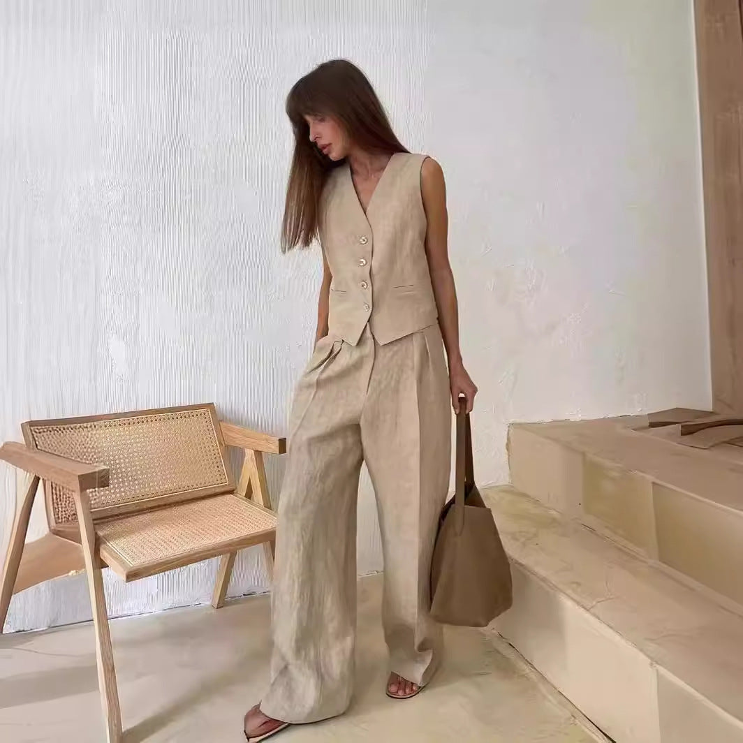 Vest Pants Two Piece Set Spring Summer Sleeveless Vest Hip Set