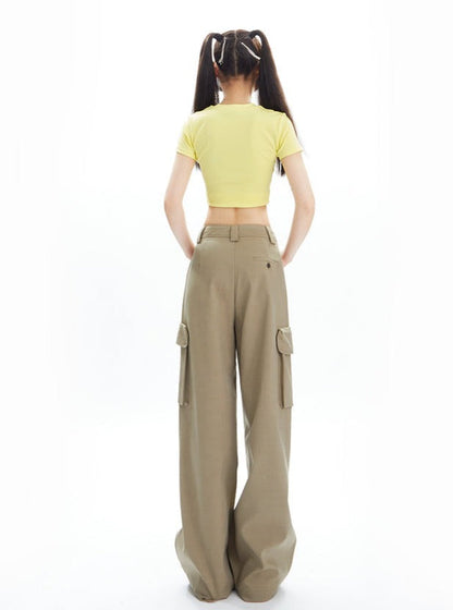 Wide-leg Cargo Pants in Khaki
