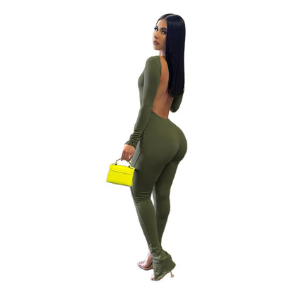 Clothing Finger Stall Clothes Color Backless Slit Small Horn Jumpsuit