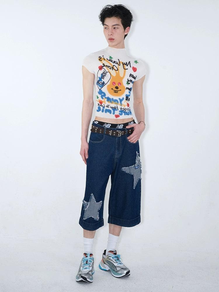 Graphic Print Cropped T-shirt With Abstract Art Design