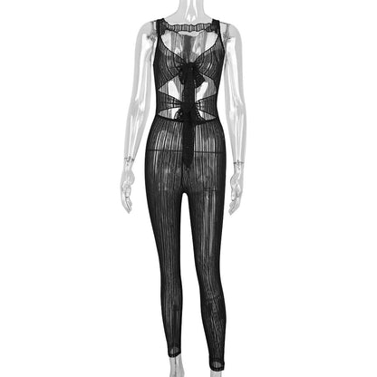 Clothing Autumn Lace Hollow Out Cutout Out See Through Jumpsuit for