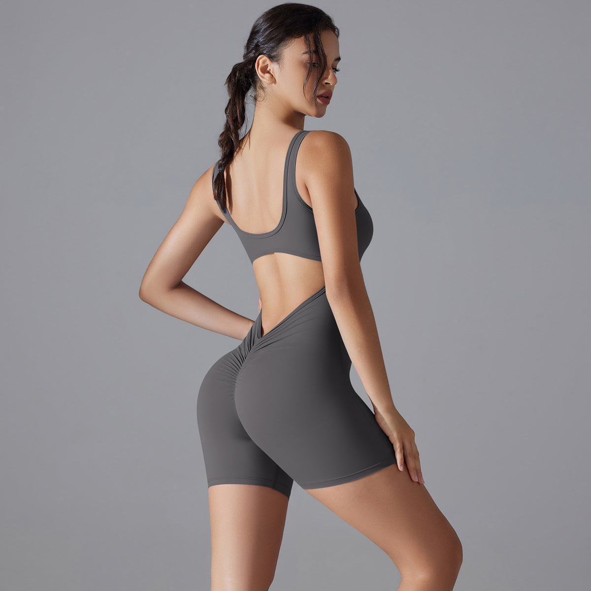 V Shaped Back Waist Romper Yoga Clothes One Piece Belly Contracting Close Fitting Sports Back Shaping Jumpsuit