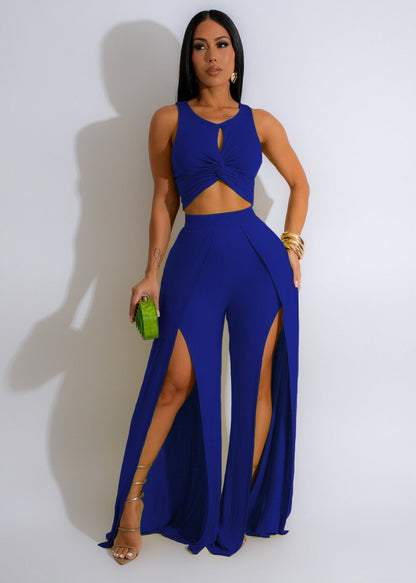 Wear Suit Split Vest Wide Leg Pants Two Piece Set