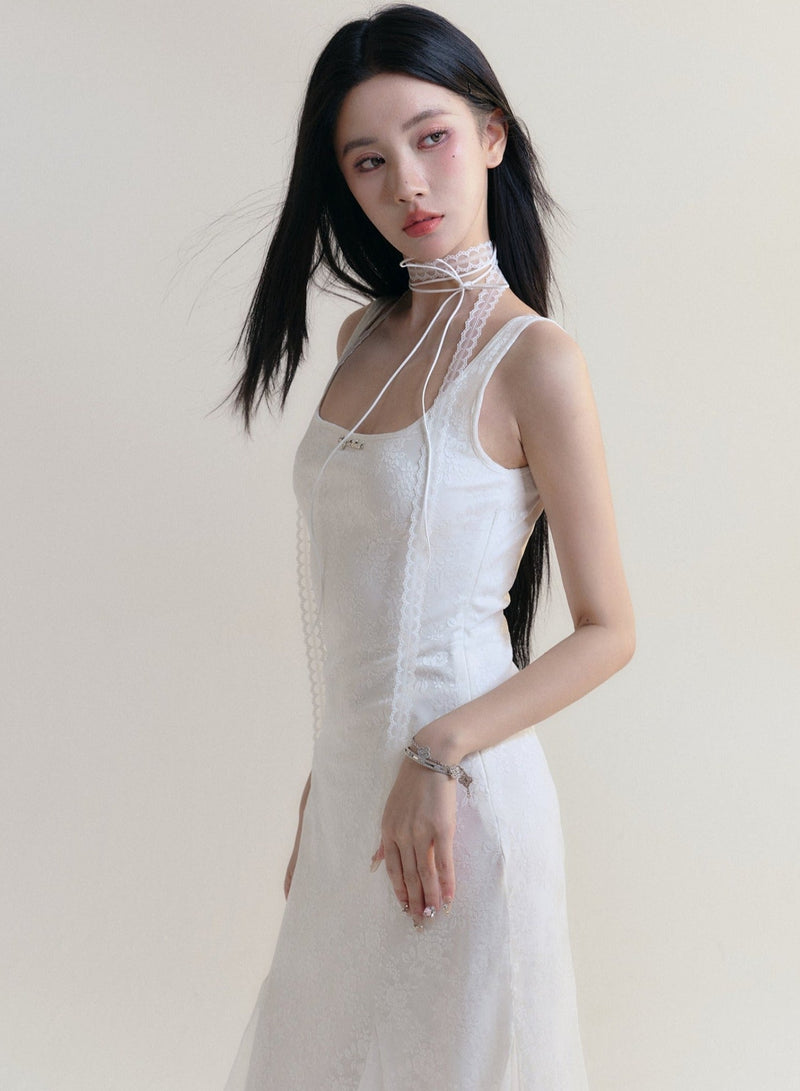 White Sleeveless Maxi Dress - Fitted Bodice With Flared Hem