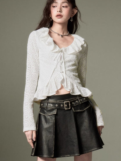 Pleated Leather Skirt