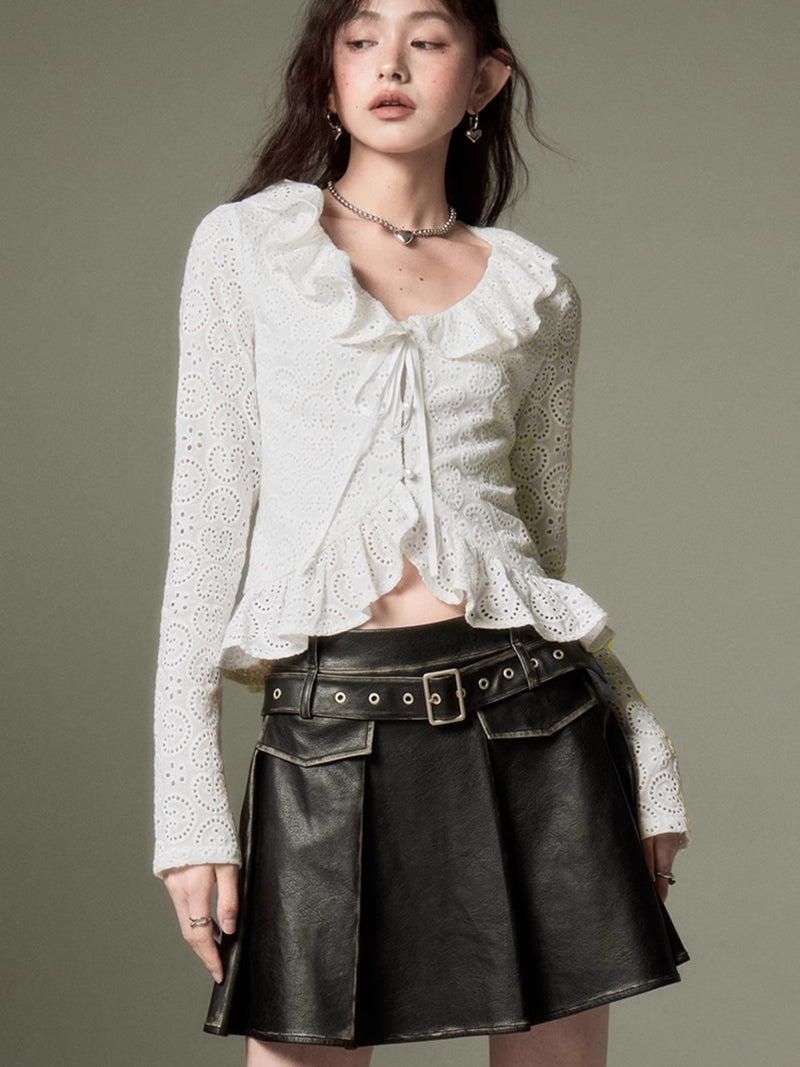 Pleated Leather Skirt