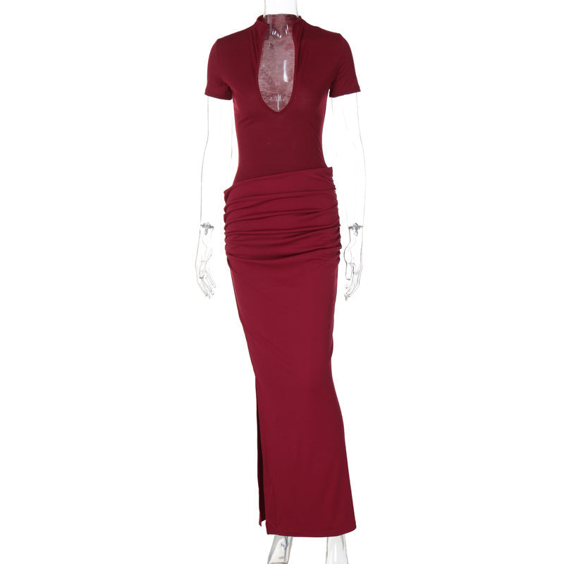 Susanna Deep V Ruched Maxi Dress