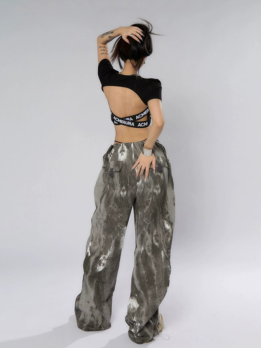 Ink-dyed Traditional Wide-leg Cargo Pants