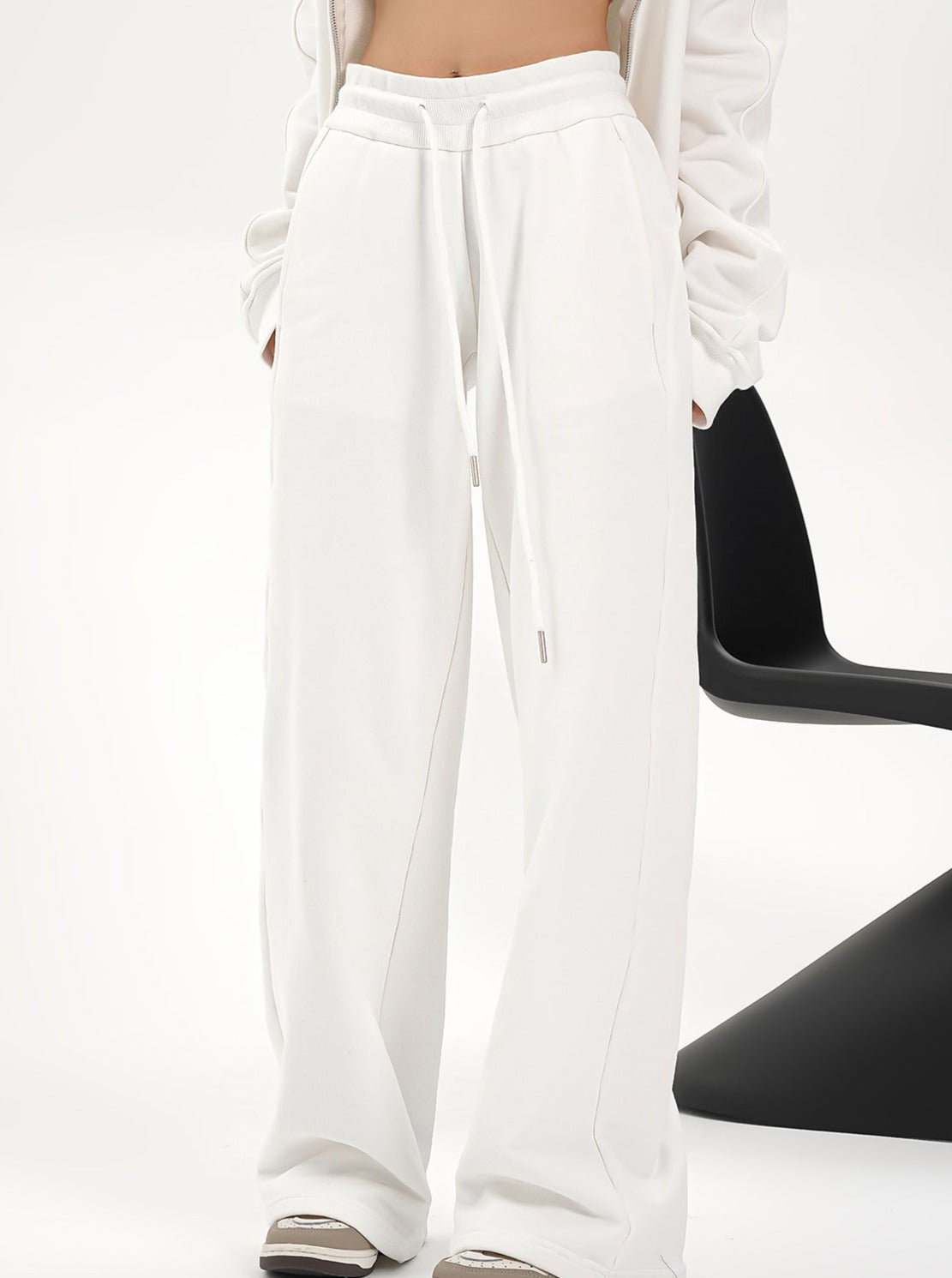 High-waisted Wide-leg Drawstring Pants - Relaxed Fit Lounge Trousers