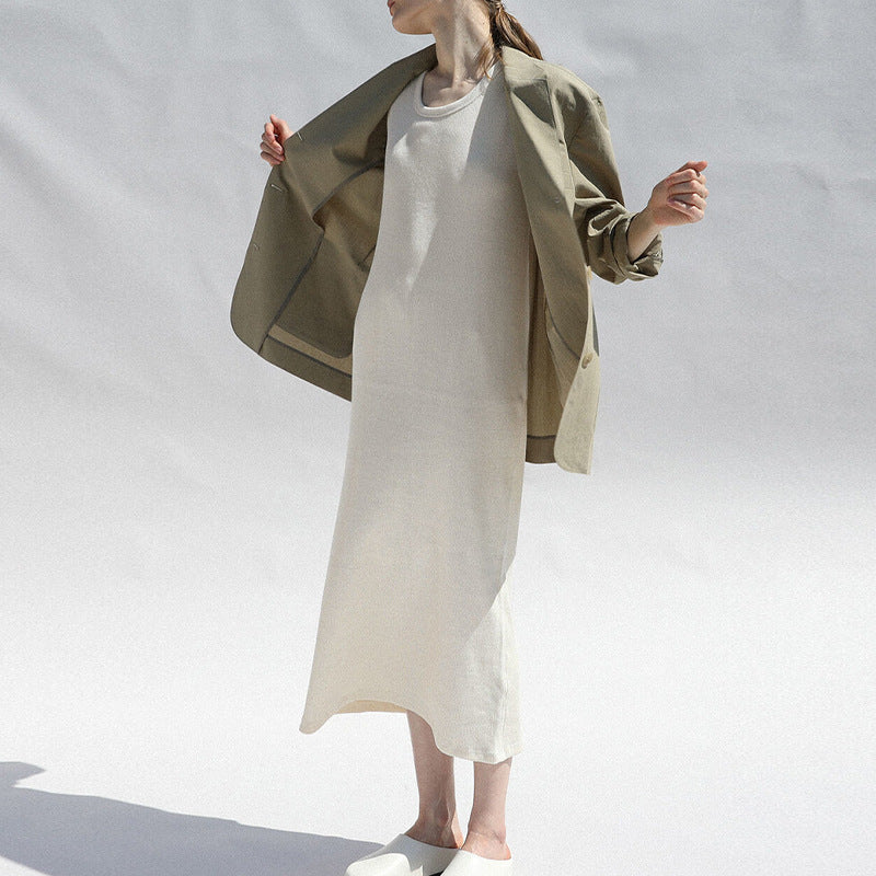Sleeveless Dress French Waffle Texture Skin Friendly Vest Dress Simple Thin a Line Maxi Dress Clothing