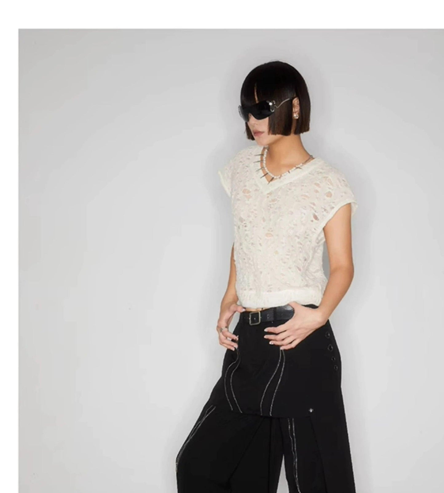 Textured Cream Cap Sleeve Blouse