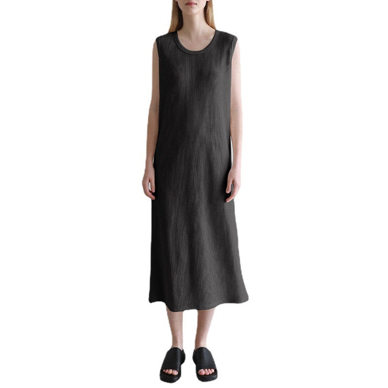 Sleeveless Dress French Waffle Texture Skin Friendly Vest Dress Simple Thin a Line Maxi Dress Clothing