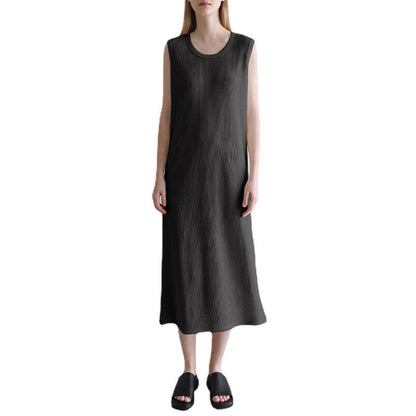 Sleeveless Dress French Waffle Texture Skin Friendly Vest Dress Simple Thin a Line Maxi Dress Clothing