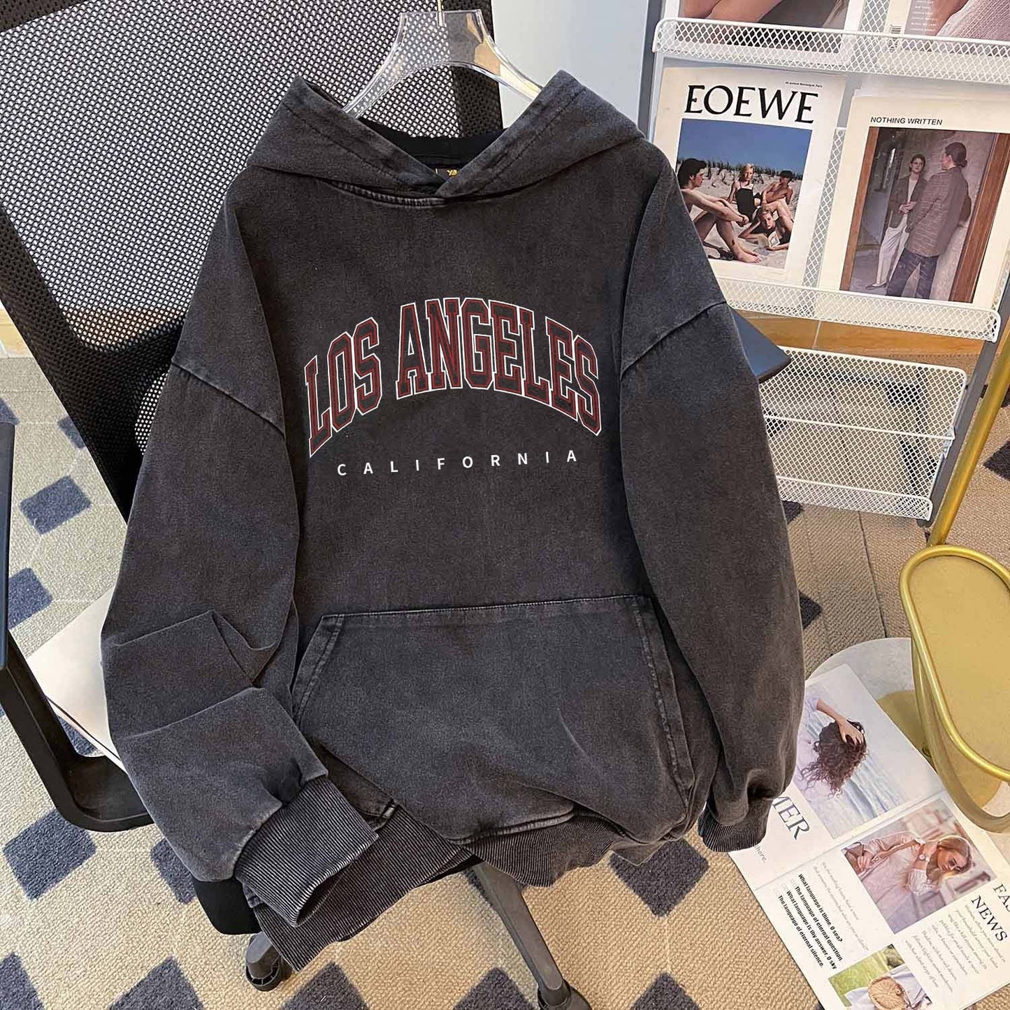 High Street Wash Pure Cotton Chinese Cotton Composite Hooded Sweatshirt Autumn Washed Distressed Waxed Top
