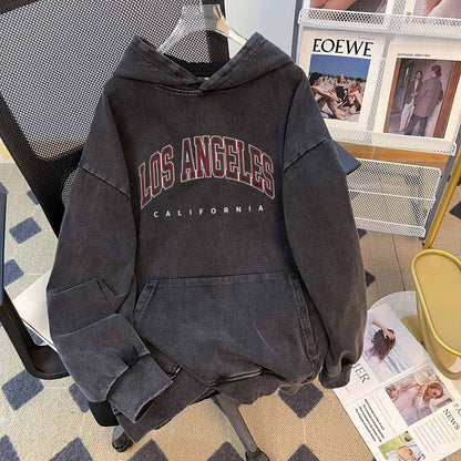 High Street Wash Pure Cotton Chinese Cotton Composite Hooded Sweatshirt Autumn Washed Distressed Waxed Top
