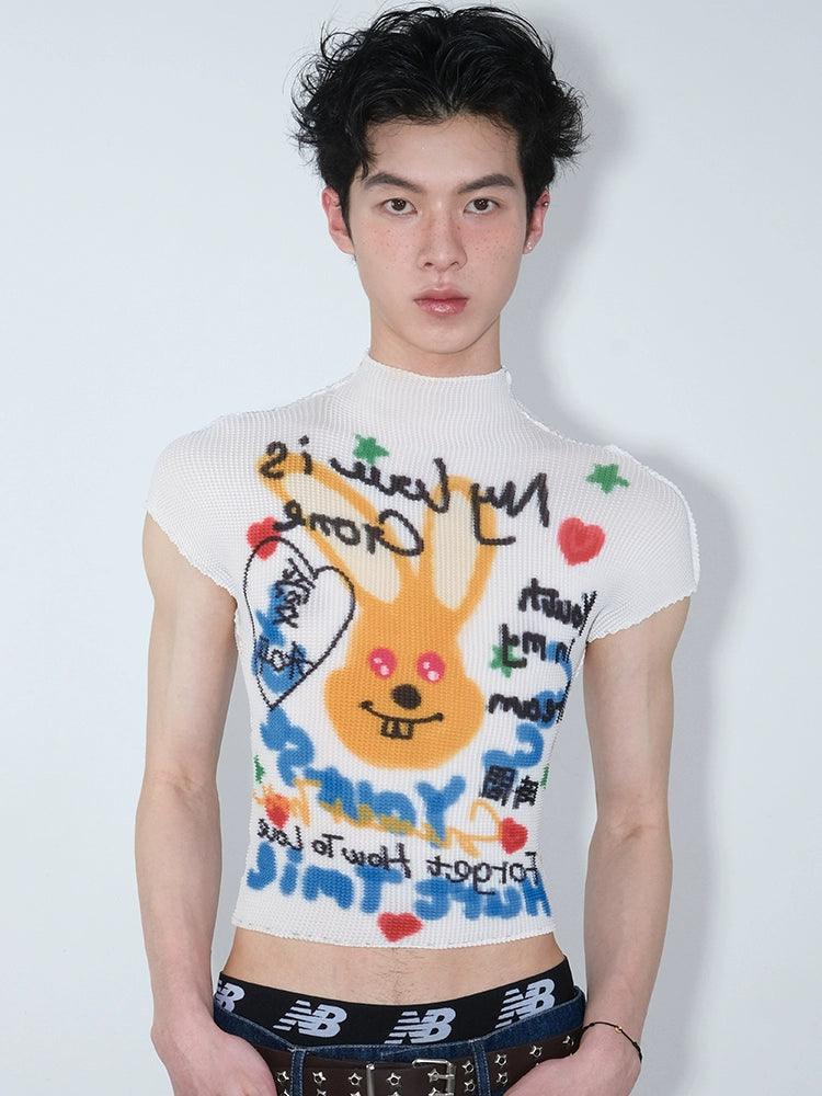 Graphic Print Cropped T-shirt With Abstract Art Design