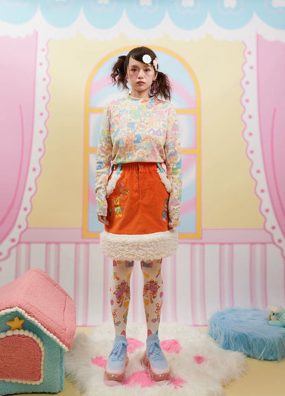 Corduroy Plush Patchwork Thick Short Skirt