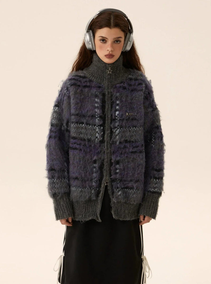 Mohair Knit Zipper Cardigan Sweater Coat