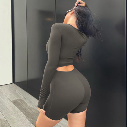 Clothing Autumn Winter Long Sleeve U Collar Hollow Out Cutout High Waist Hip Lifting Sport Yoga Jumpsuit