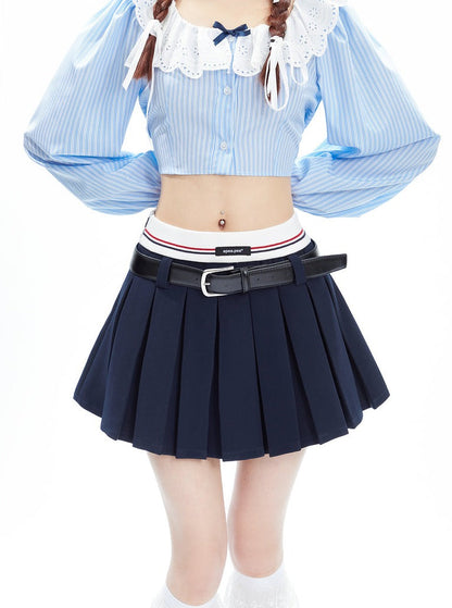 Pleated Tennis Skirt With Striped Waistband