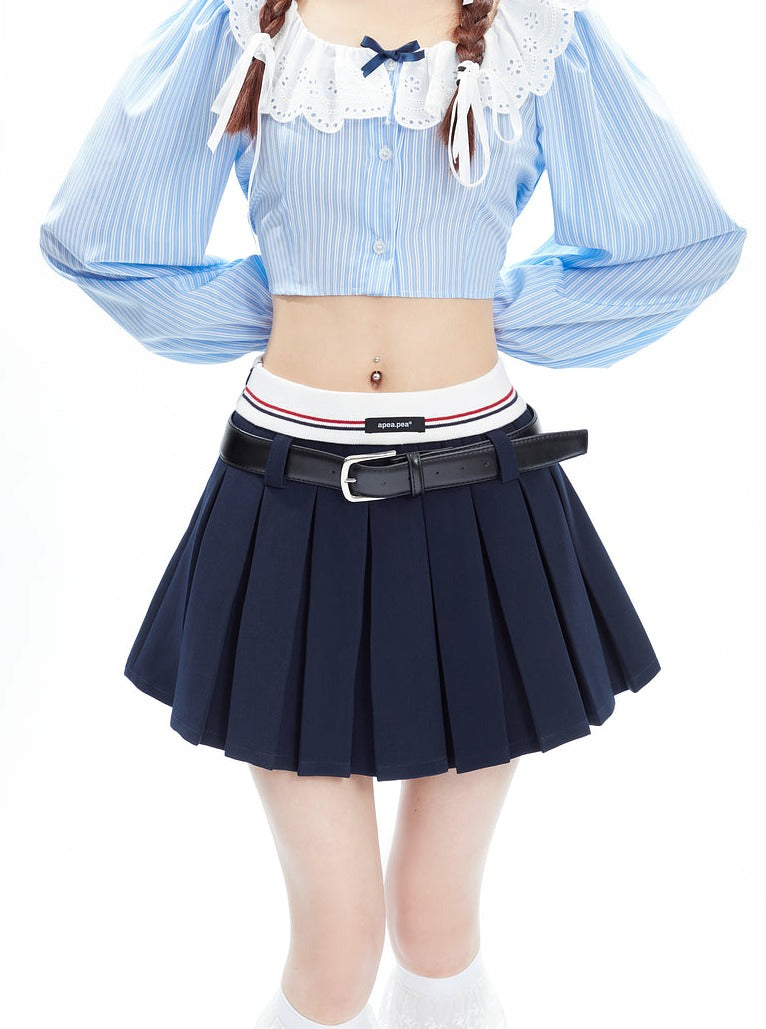Pleated Tennis Skirt With Striped Waistband